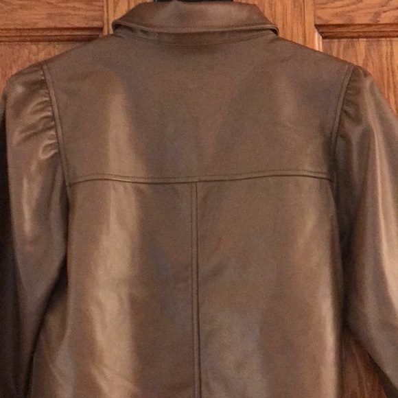 7 For All Mankind Faux Leather Puff Sleeve Dress in Saddle Size Small NWT - Picture 6 of 11